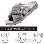 Womens Plantar Fasciitis Slippers with Cross Open Toe Fuzzy Fluffy-Best Orthopedic House Slippers Sandals for Arch Support Foot Pain Heel Pain Indoor/Outdoor Black