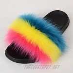 Women's Summer Open Toe Faux Fur Slides Slippers Sandals Non-Slip Slippers Indoor Outdoor Fluffy Plush Slippers