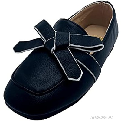 lakiolins Toddler Girls Loafers Slip On Flats School Uniform Shoes with Bowknot