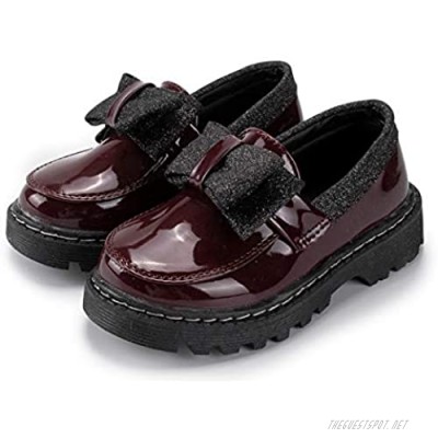 Tutoo Girl’s Slip-on Oxford School Uniform Dress Shoe Princess Performance Bow Loafer Flats(Toddler/Little Kid)