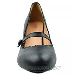Chase & Chloe Kimmy-69 Round Toe Mary Jane Strap Scallop Cut with Teardrops Women's Pump