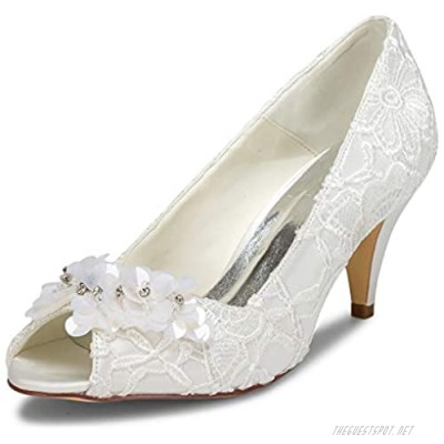 JIAJIA 5949420 Women's Bridal Shoes Peep Toe Cone Heel Lace Satin Pumps Satin Flower Rhinestone Wedding Shoes