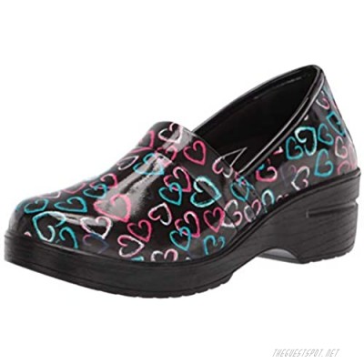 Easy Works by Easy Street Women's Laurie Clog Black Multi Hearts Patent 10 Wide