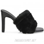 Kino London Womens High Heel Faux Fur Mule Shoes Ladies Slip On Peep Toe Slider Sandals
