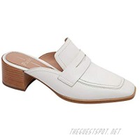 Linea Paolo - Galia - Menswear Inspired Block Heel Pebbled Leather Penny Loafer Mule