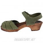 Lotta From Stockholm Swedish Low Peep Toe Clogs in Green Oiled Nubuck Leather on Brown Base