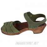 Lotta From Stockholm Swedish Low Peep Toe Clogs in Green Oiled Nubuck Leather on Brown Base