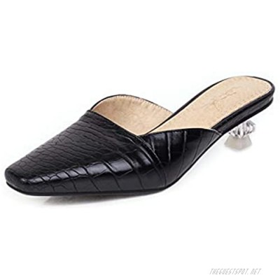 Square Toe Mid Heel Mules Backless Slip On Pumps Classic Stone Pattern Comfort Slide Sandals