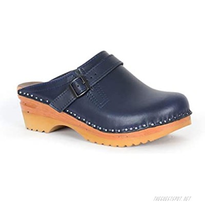Troentorp Clogs Raphael Blue US 9 (EU 39) Bastad Leather Slip On Closed Toe Non Slip Womens Wooden Swedish Clogs