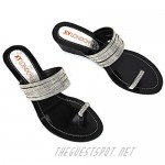 Womens Wedge Heel Toe Post Sandals Ladies Rhinestone Summer Holiday Mule Shoes Size