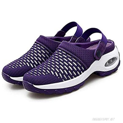 XIHUANA Orthopedic Walking Sandals Mesh Half Drag Breathable Casual Lightweight Air Cushion Platform Slippers Non Slip Wear Resistant Sneakers Garden Mules Clogs for Women (Purple 41)