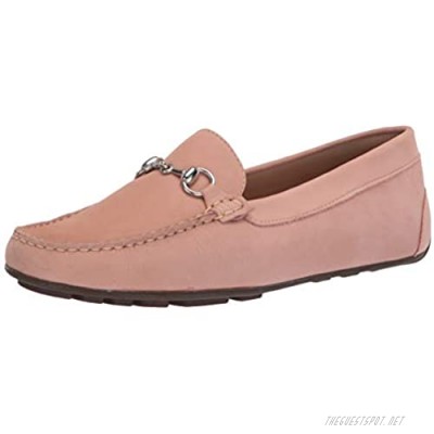 Driver Club USA Women's Leather Made in Brazil Luxury Driving Loafer with Bit Buckle Baby Pink Nubuck/Contrast Stitch 5 M US