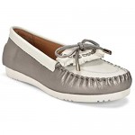Five Tribe Women's Memorable Leather Moccasin Loafer Silver White