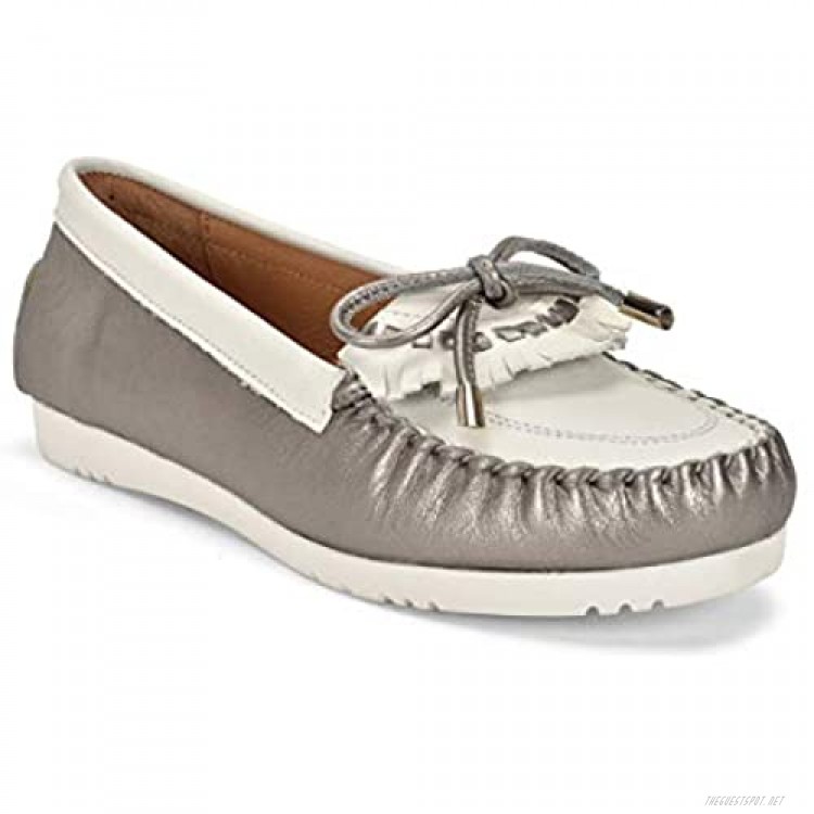 Five Tribe Women's Memorable Leather Moccasin Loafer Silver White