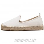 U-lite Women's Classic Slip on Flat Shoes Casual Cap-Toe Platform Simple Espadrille Canvas Loafers White Canvas 8