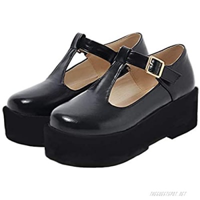 AIMODOR Womens Platform Mary Jane Lolita Dress Uniform Pumps Goth T-Strap Flat Shoes