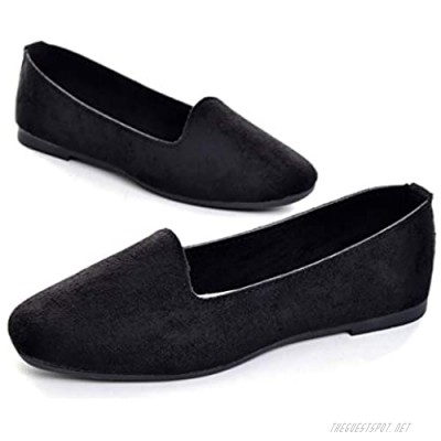 Hee grand Womens Ballet Flats Printed Slip On Round Toe Loafers Flat Shoes Womens Faux Suede Black