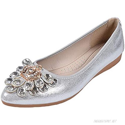Tcesud Women Rhinestone Wedding Foldable Ballet Flats Classic Comfort Slip on Flat Dress Ballerina Shoes