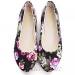 TN TANGNEST Women's Casual Rose Print Floral Flat Shoes Slip On Soft Ballet Flats Black 39(7)
