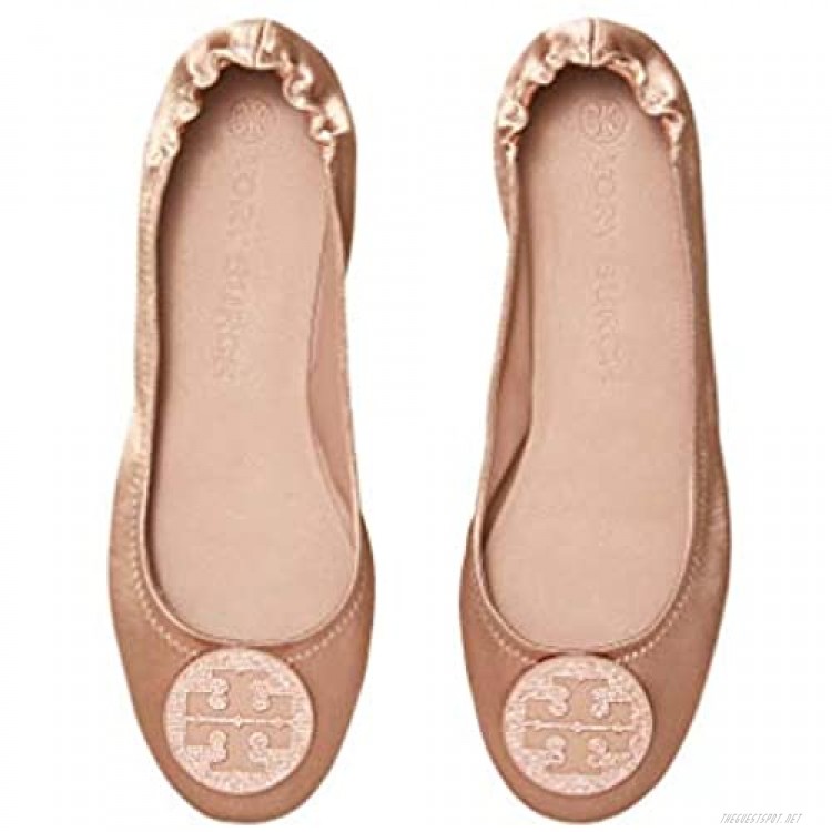 Tory Burch Women's Blush Satin Minnie Ballet Flat Shoes with Pave Logo