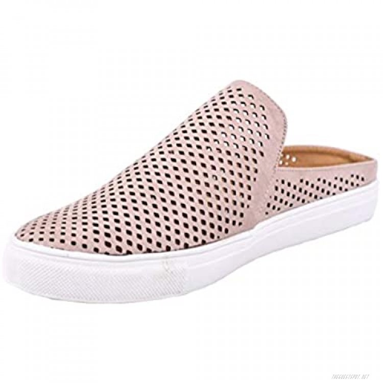 Coutgo Womens Perforated Loafers Platform Slip On Fashion Sneakers Backless Flat Walking Shoes