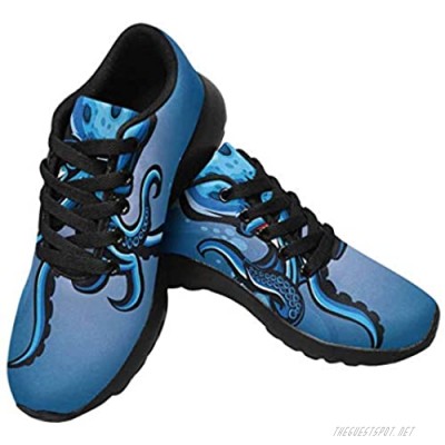 InterestPrint Womens Running Sneakers Lightweight Breathable Athletic Tennis Shoes Blue Octopus Mascot Logo