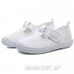 Je-Gou Boy's Girl's T-Strap White Canvas Sneakers(Toddler/Little Kid)