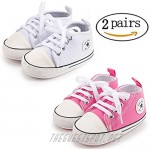 Meckior Newborn Infant Baby Girls Boys 2 Pairs Canvas Sneakers Soft Anti-Slip Sole High-Top Ankle Unisex Toddler First Walking Shoes