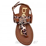 bebe Girls Big Kid Leopard Print T-Strap Thong Slide Sandal with Adjustable Back Strap