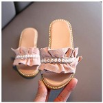 Naimo Little Girls Ruffle Flat Slide Sandals with Pearl Decor Beach Slippers Princess Shoes