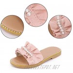 Naimo Little Girls Ruffle Flat Slide Sandals with Pearl Decor Beach Slippers Princess Shoes