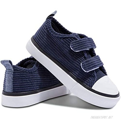 Obtaom Velvet Fabric Shoes for Toddler Velcro Slip On Adjustable Strap Sneakers Little Kid Boys and Girls Canvas Sneakers