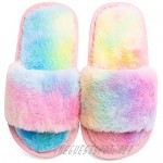 Boys Girls Fuzzy House Slippers Cute Comfy Faux Fur Slip On Fluffy Plush Open Toe Home Slides for Kids Indoor Outdoor Warm Shoes
