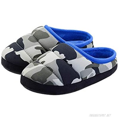 Vonair Boys Camouflage Grey Green Slippers with Memory Foam Breathable Soft Slip-on Anti-Skid Camo House Shoes